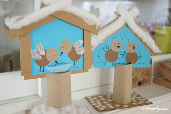 ptaki w karmniku zimą, pomysł na kreatywne zajęcia plastyczne w przedszkolu