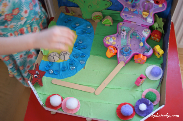farma z kartonu po pizzy, kreatywna praca plastyczna dla dzieci