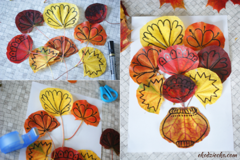 jesienny bukiet z malowanych liści dzieci
