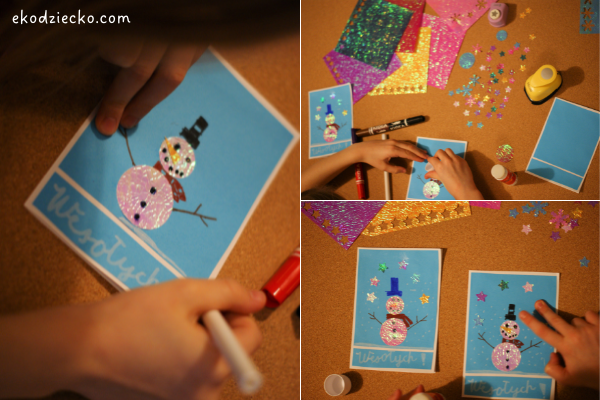 Kartka świąteczna DIY robiona przez dzieci