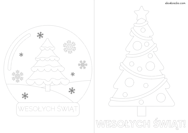 Kartka świąteczna z choinką - wzór szablon do wydrukowania dla dzieci