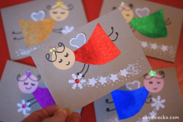 kartka z aniołkiem na Boże Narodzenie DIY dla dzieci