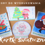 kartki świąteczne wzory dla dzieci szablon Mikołaja do wydrukowania