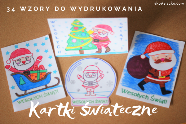 kartki świąteczne wzory dla dzieci szablon Mikołaja do wydrukowania
